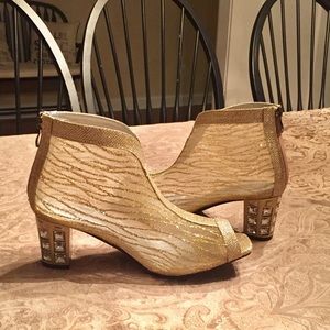 FUN!!! Gold sheer bootie with gems in heels!